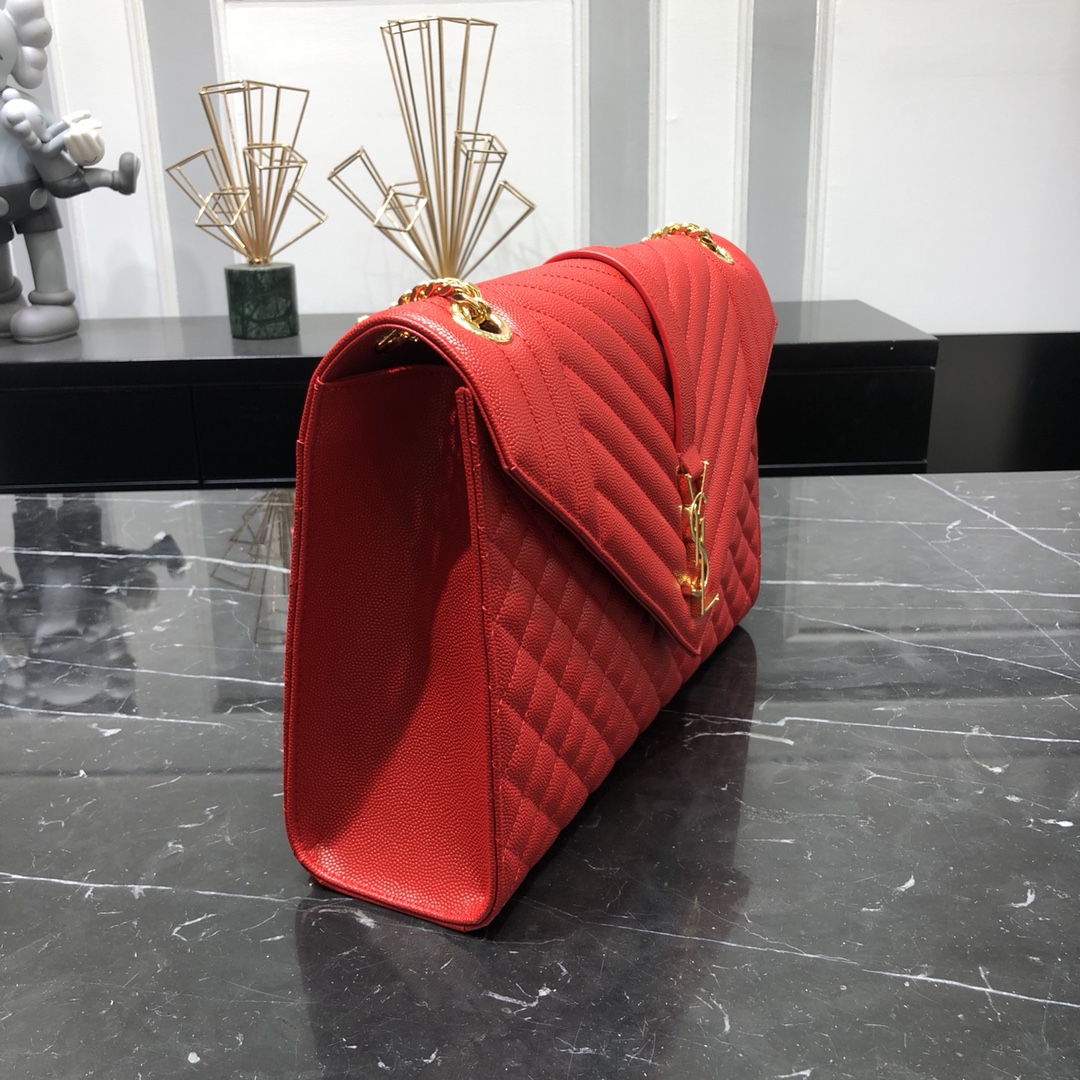 Saint Laurent Envelope Large Grain Quilted Calfskin Handbag Red 487198 